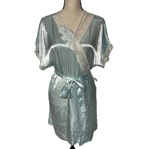 Vanity Fair Women’s Vintage Short Belted Robe Lingerie Light Blue Satin L